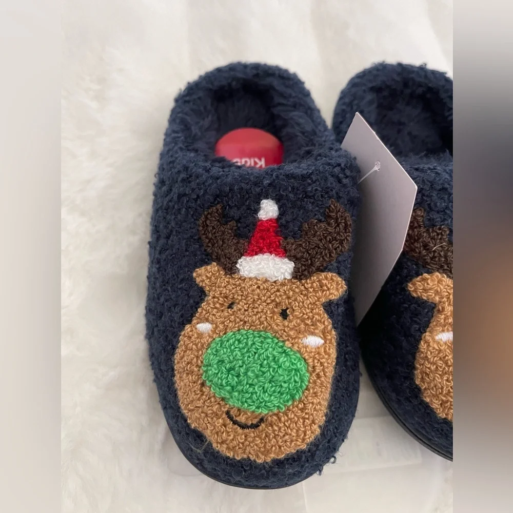 FAMILY PAJAMAS Little Kid's Reindeer Closed-Toe slippers Size 11-12 Navy